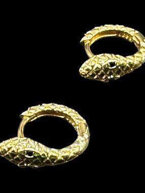 Gold Tone Snake Pierced Earrings Small Hoops